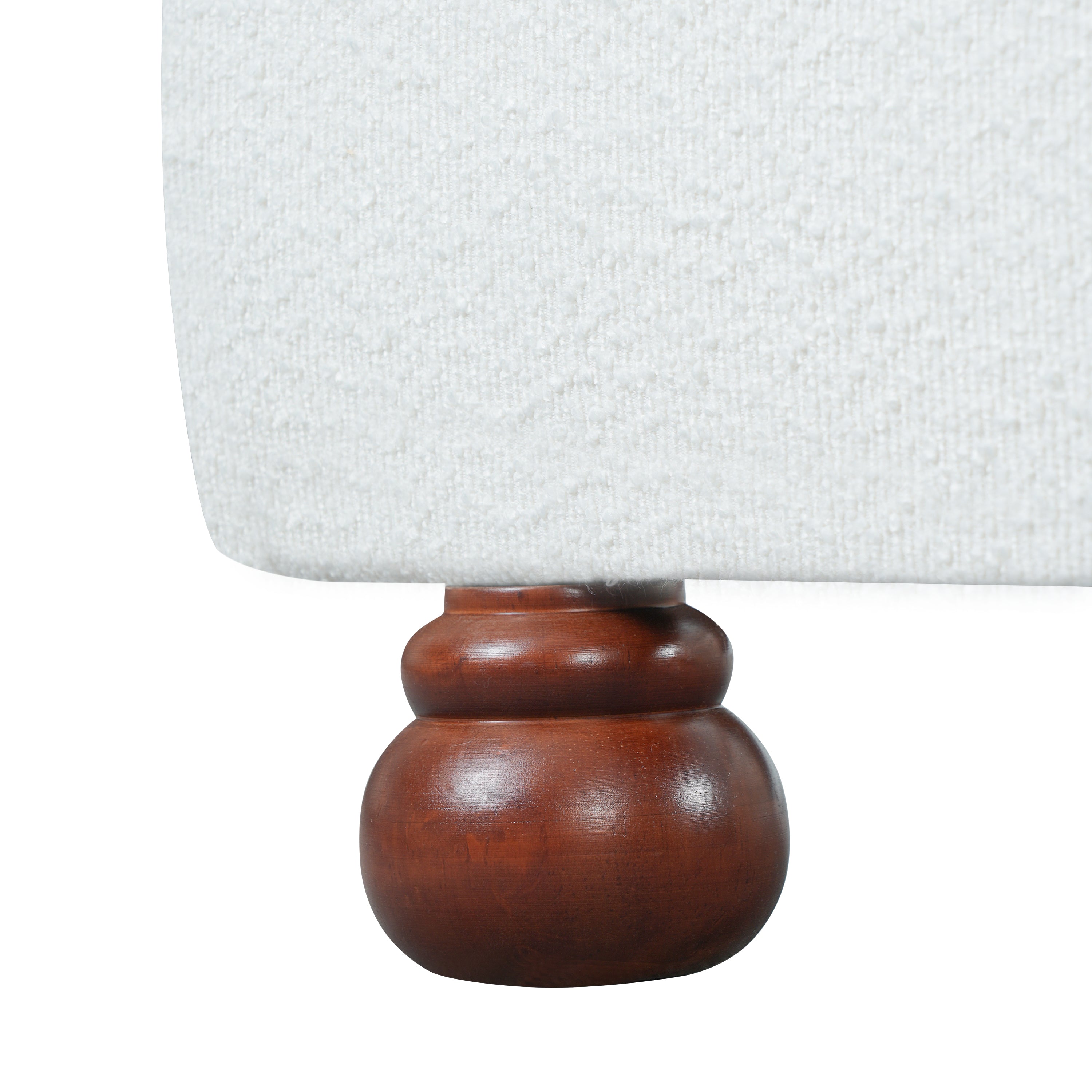 Cream-Colored Boucle Upholstered Bed with Rubber Wood Foot - King