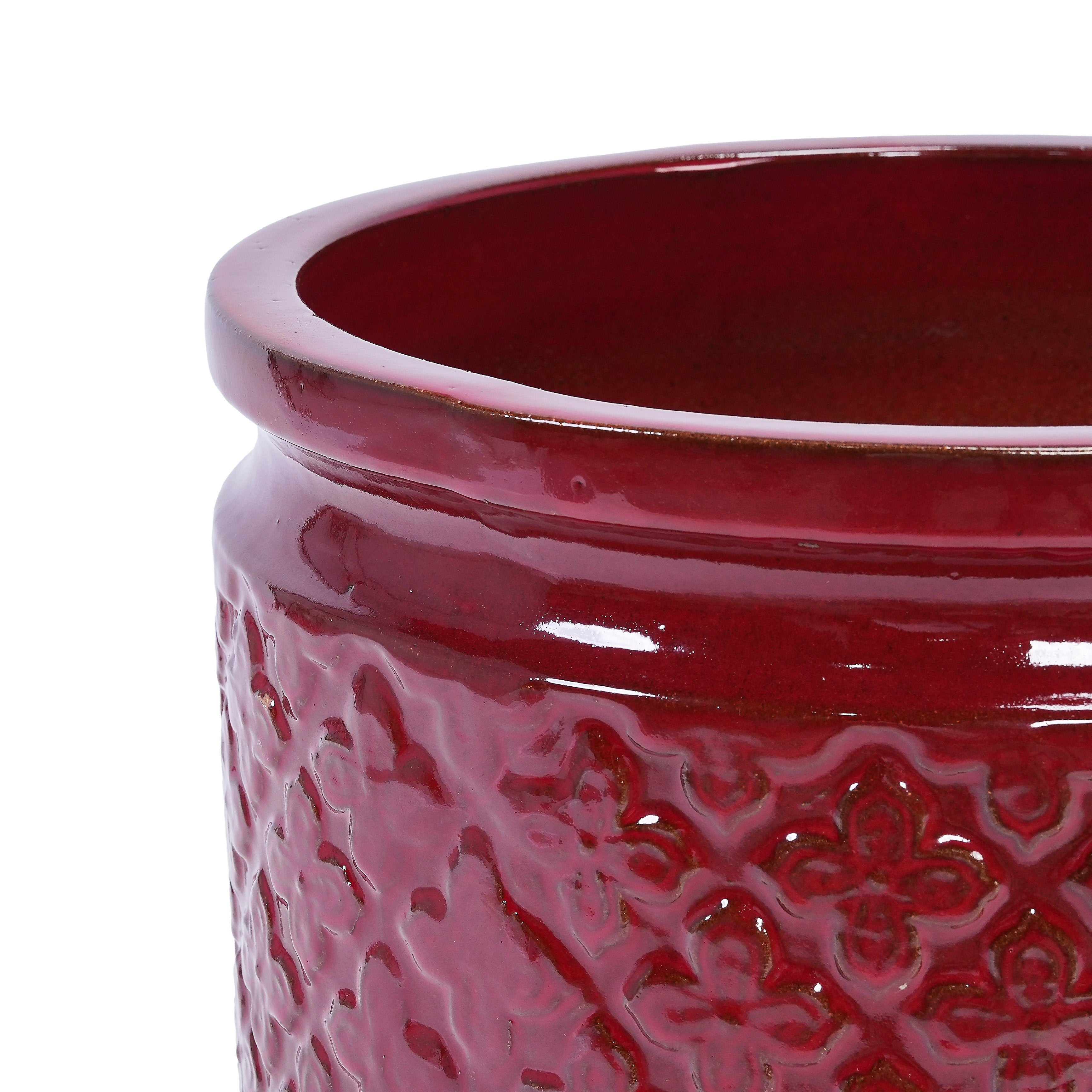 Handmade Ceramic Planter Set of 3 in Burgundy Diamond-Pattern