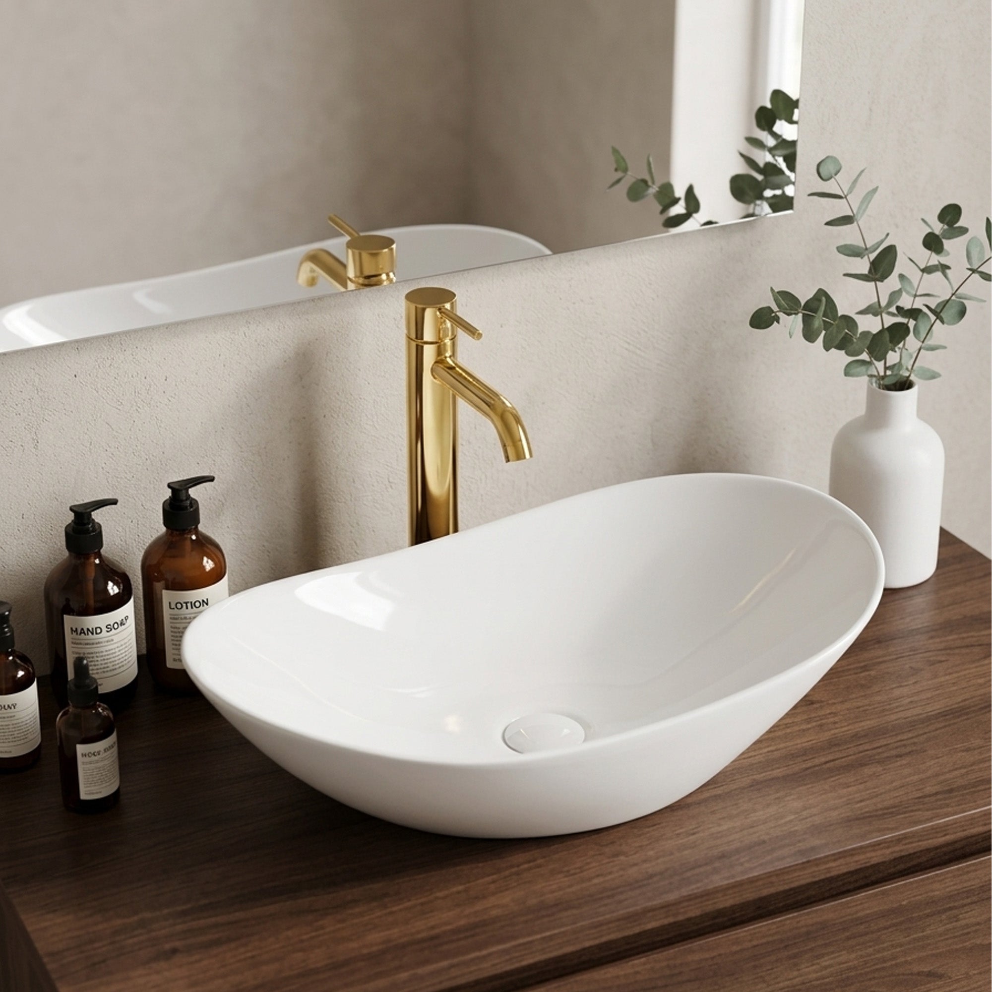 White Oval Ceramic Vessel Sink