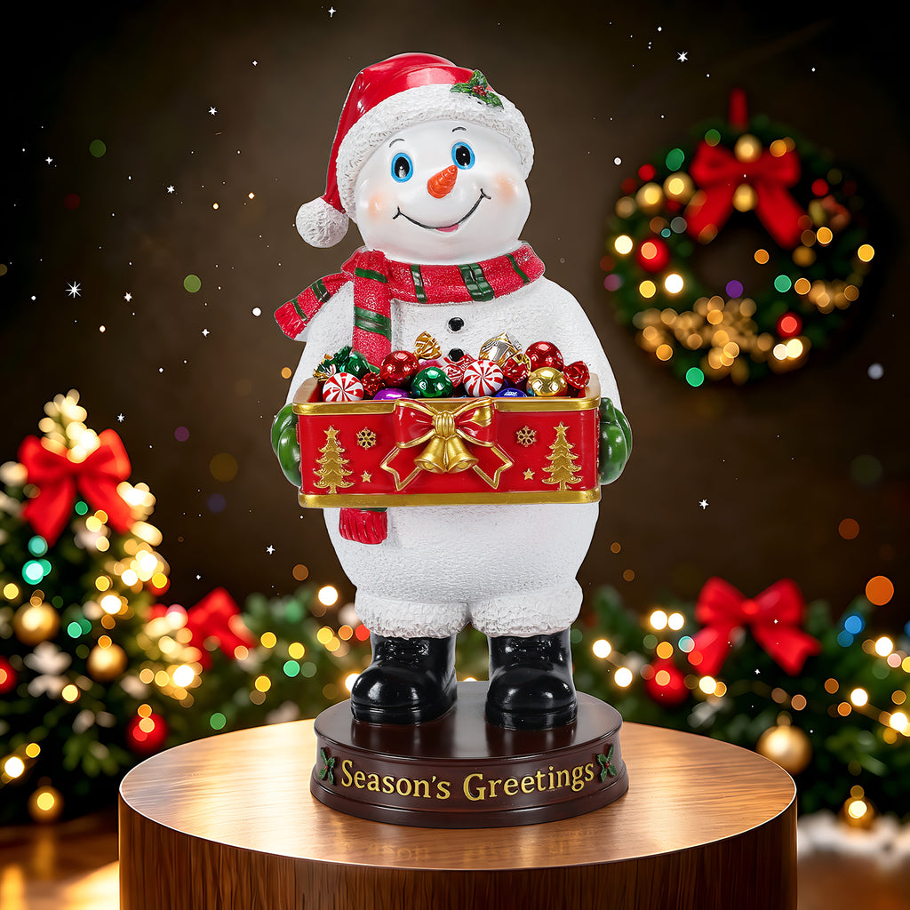 Festive Christmas Snowman Statue with Storage Tray, White Resin, 18.5-Inch