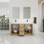 60" Double Sink Bathroom Vanity with 3 Drawers and Integrated Resin Sink