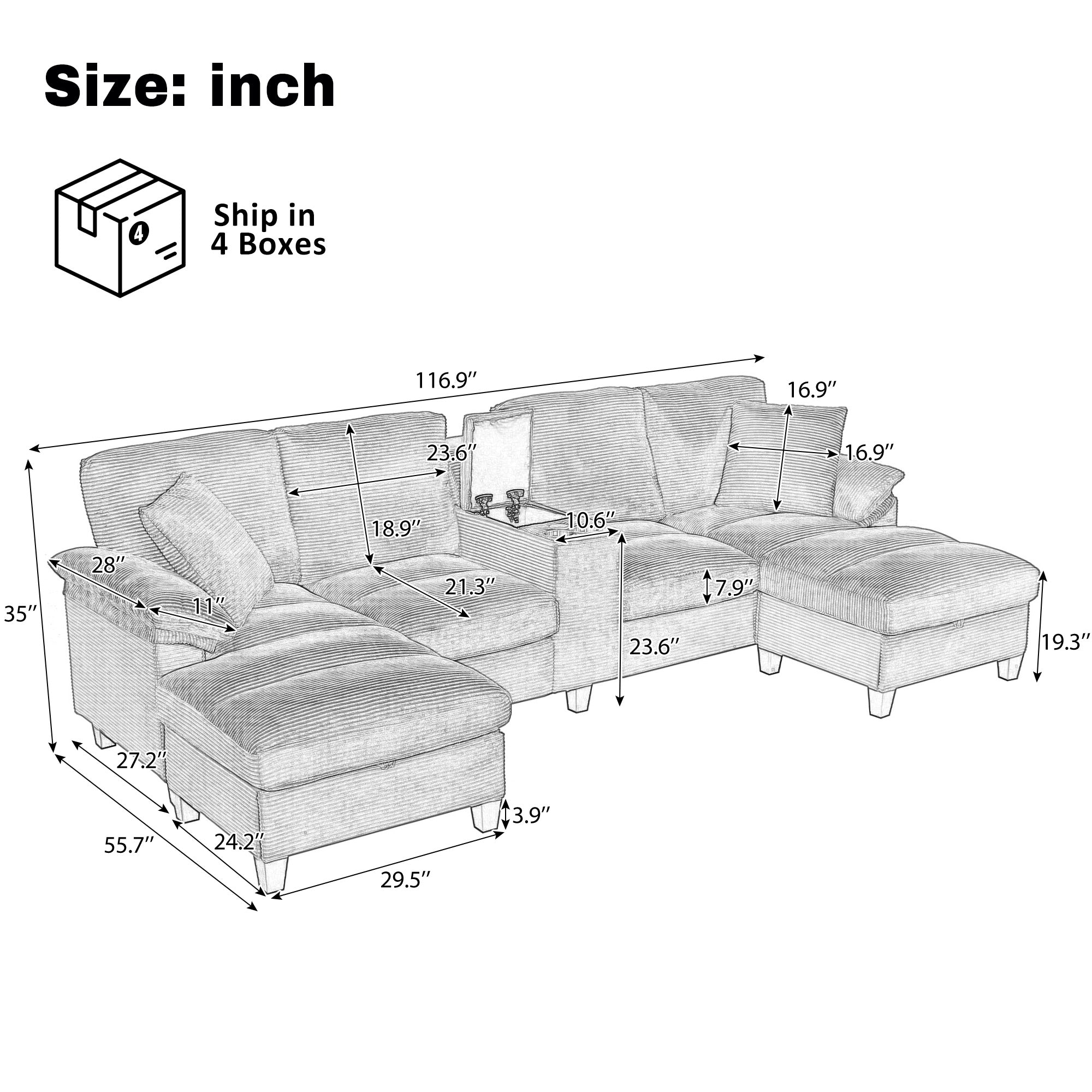 Modern U-shaped Sectional Sofa