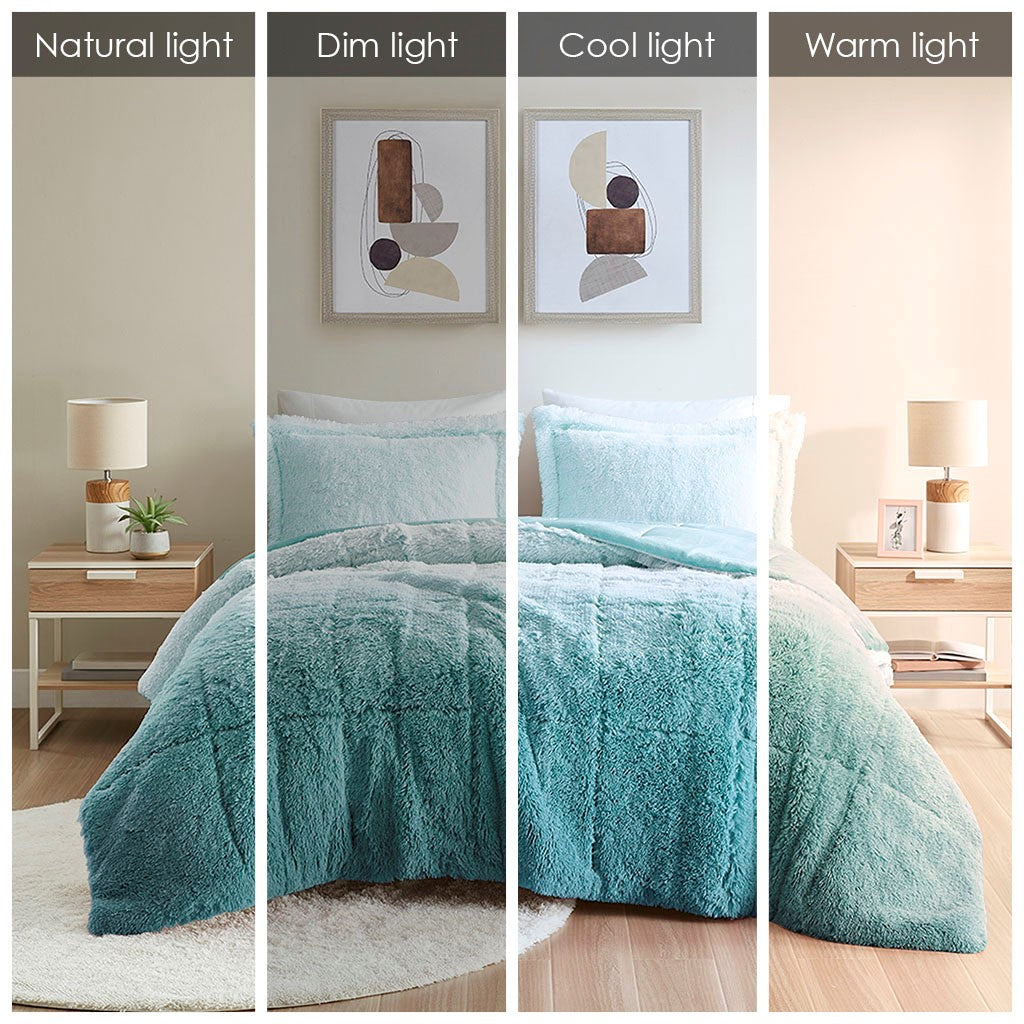 Twin/Twin XL Ombre Shaggy Long Fur Comforter Mini Set