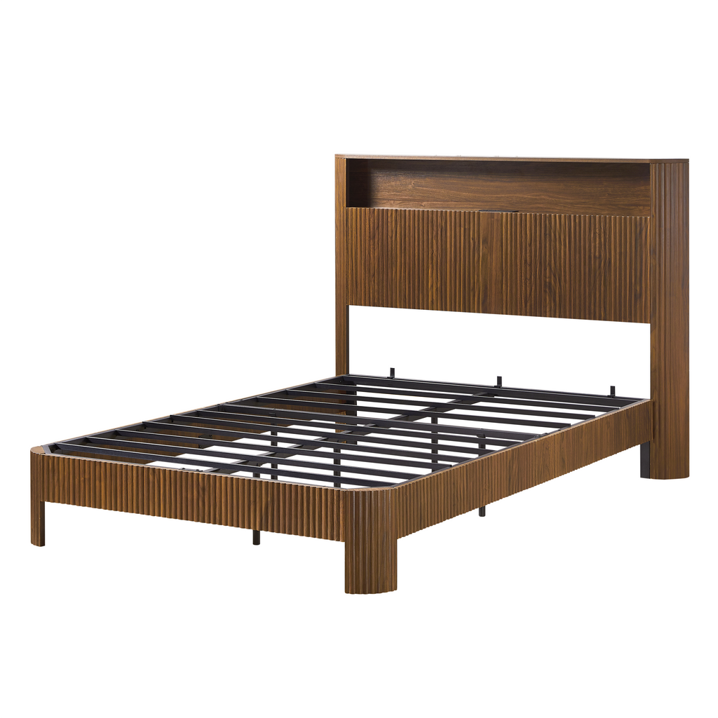 Full Extra Long Size Bed Frame with Storage Headboard