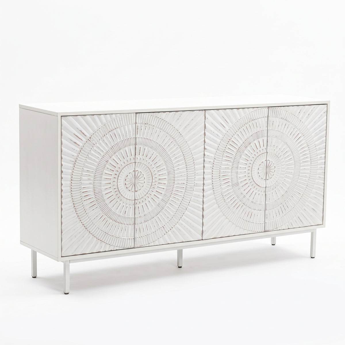 Shabby Chic Wood Sideboard Buffet Accent Bedroom Media Hallway Curio Kitchen Hutch Storage Cabinet Home Furniture For Dining Room,Living Room,Kitchen(White)