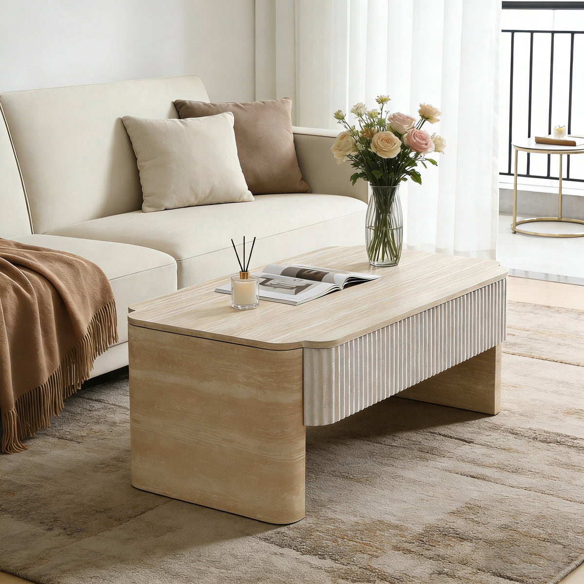 Lift Top Coffee Table, Modern Rectangular, 39-Inch, Beige