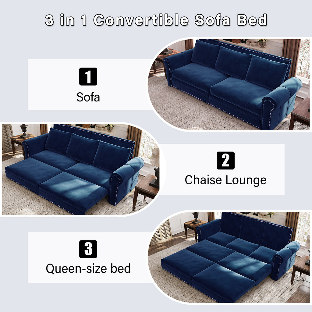 Chesterfield Sofa: 93.7" King Pull Out Sofa Bed