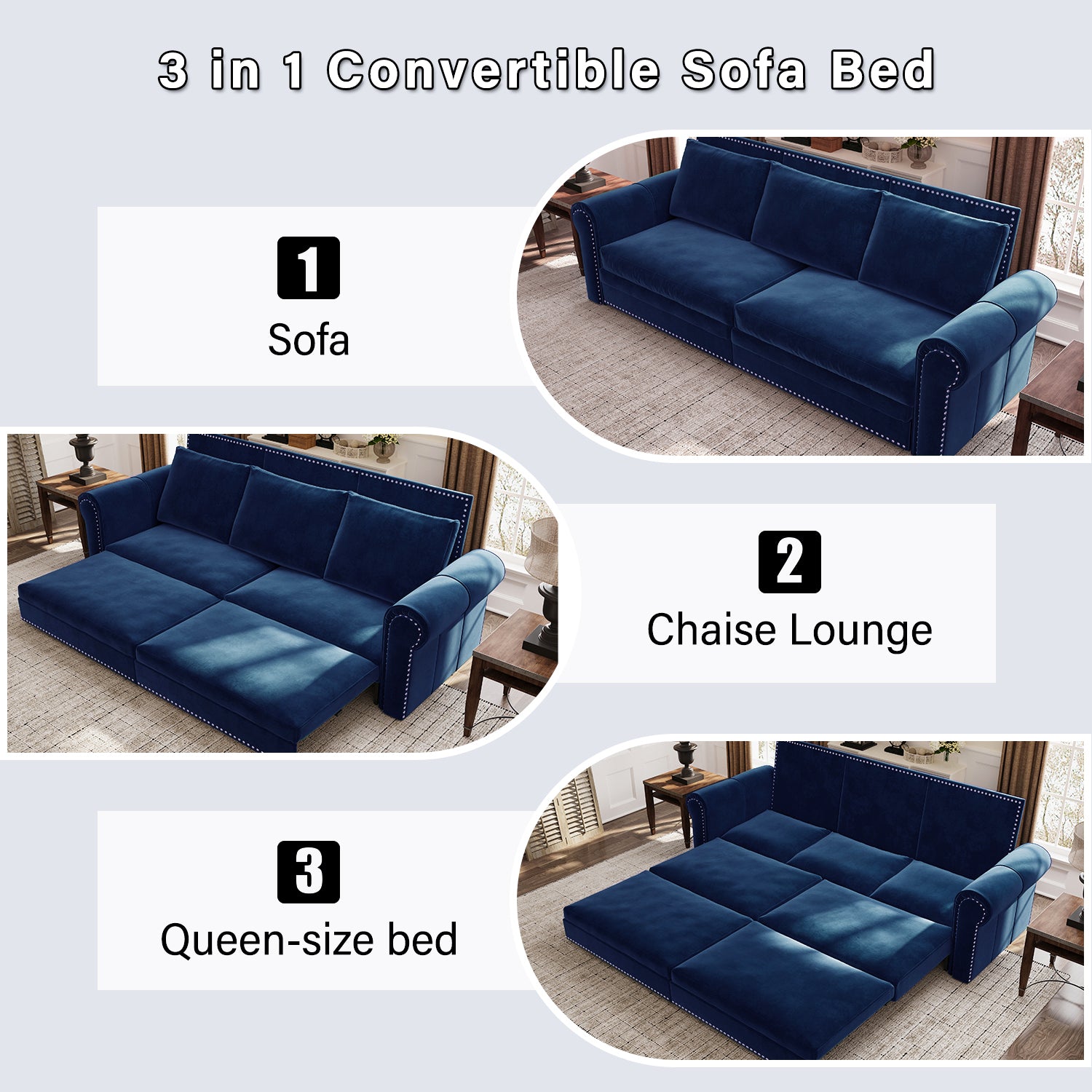 Chesterfield Sofa: 93.7" King Pull Out Sofa Bed