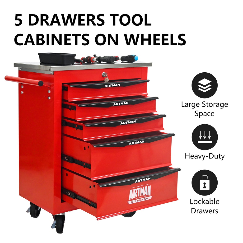 5 Drawers Multifunctional Tool Cart with Wheels