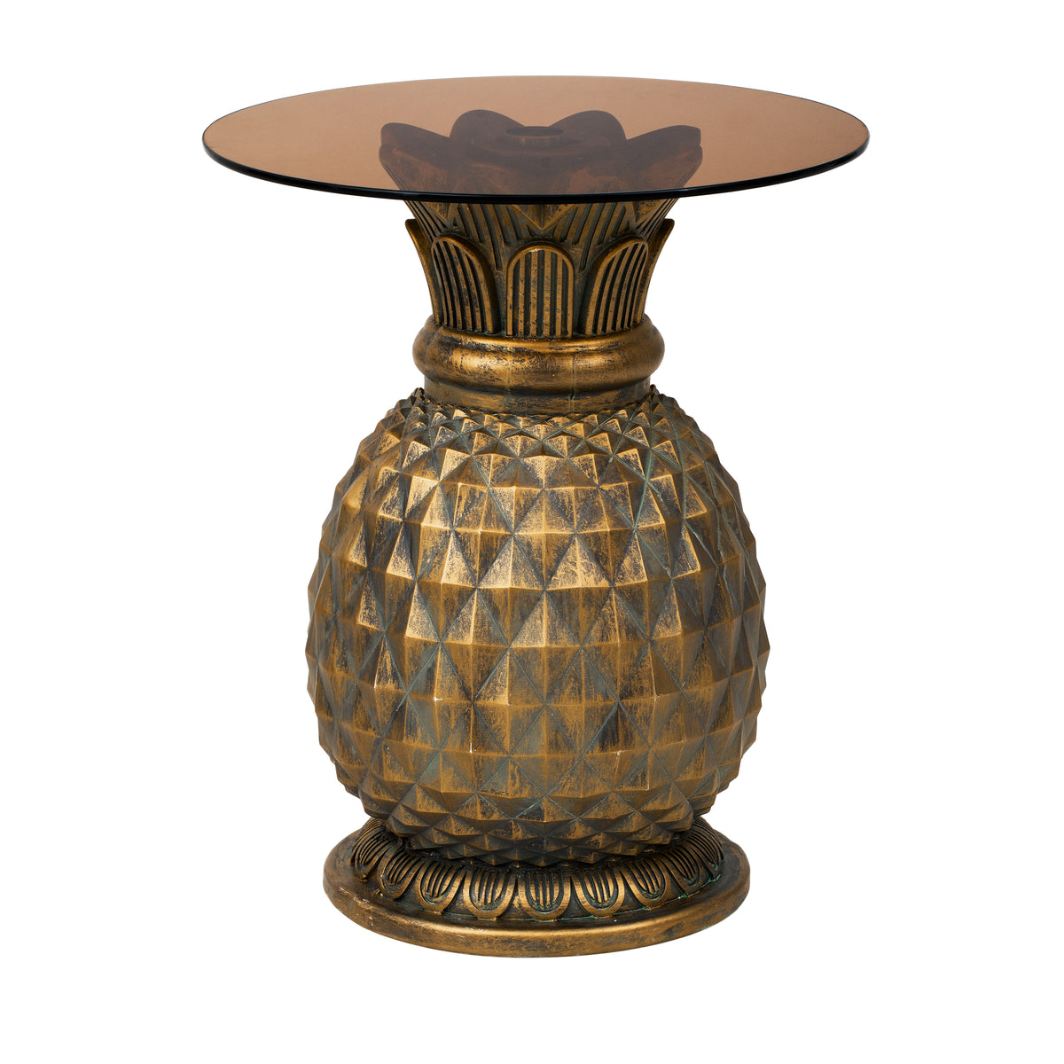 Yellow Pineapple Side Table with Tempered Glass Top, 19.69-Inch