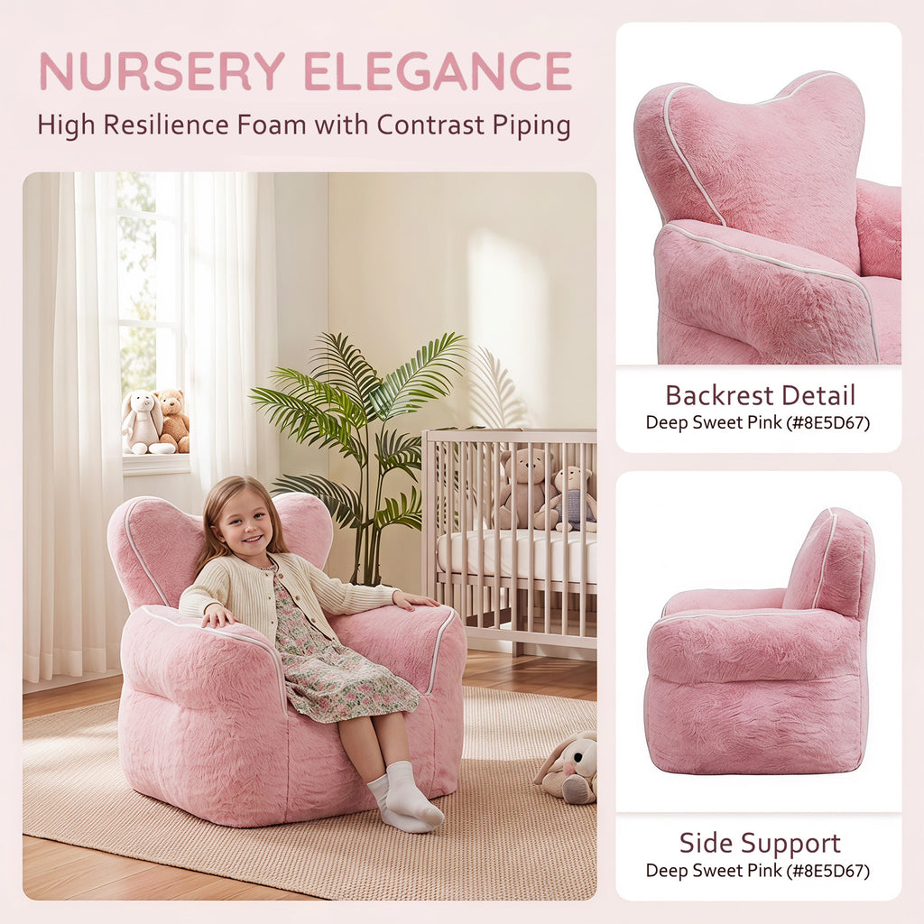Heart-Shaped Kids Faux Fur Bean Bag Chair, Baby Pink