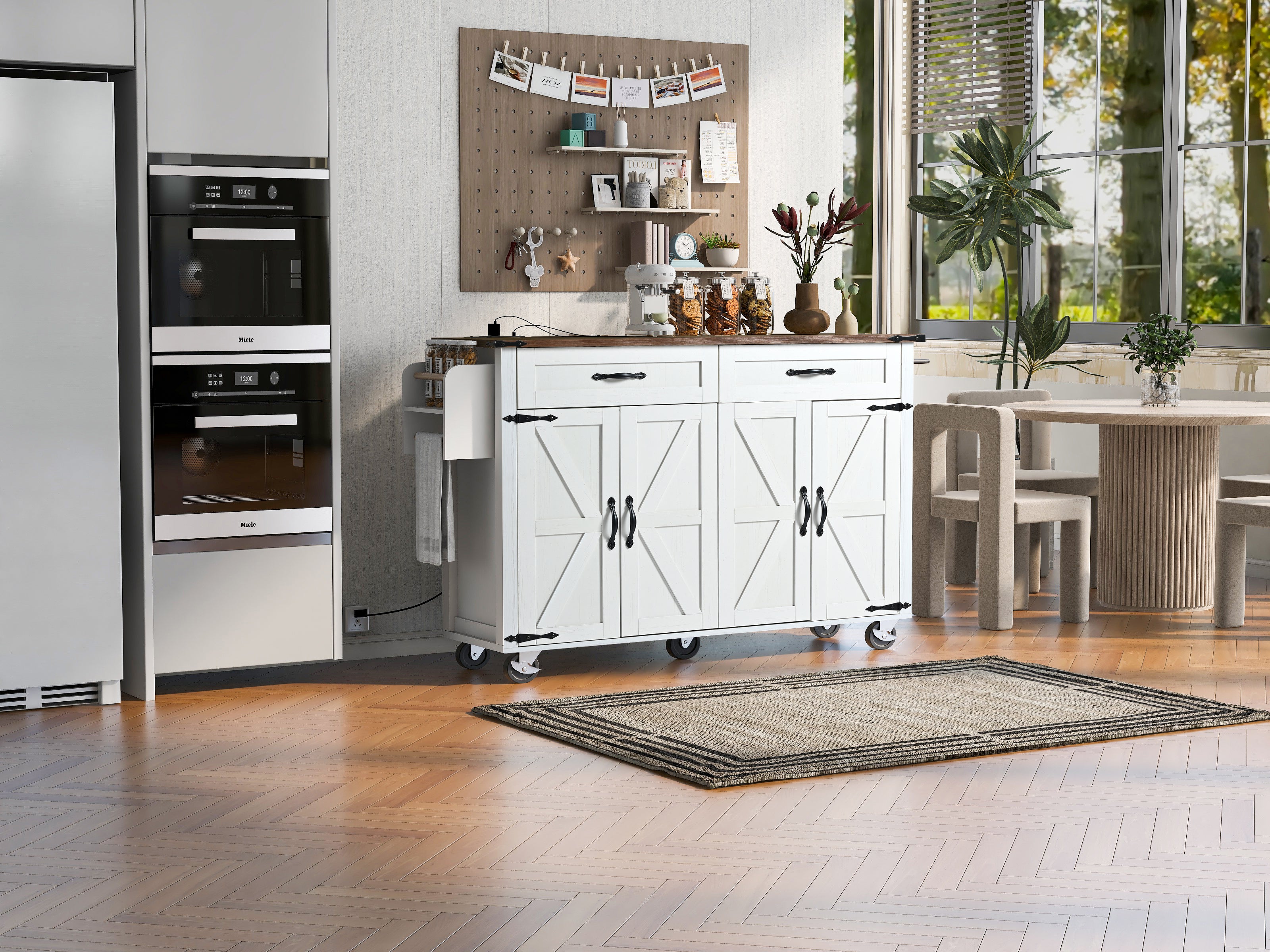 K&K Farmhouse Kitchen Island with Power Outlet