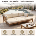 TOPMAX Outdoor Large 96.3" W Daybed Acacia Wood 6-Piece Patio Sofa Set
