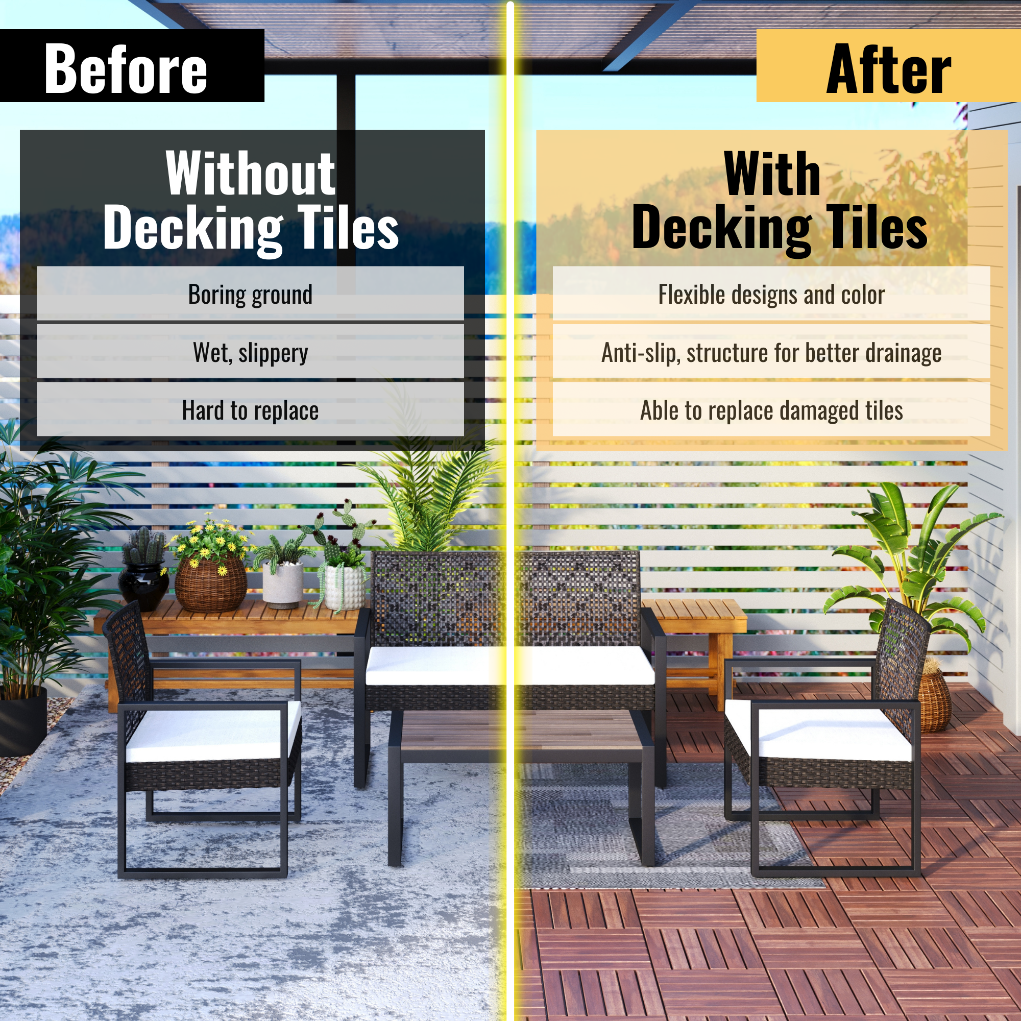 Acacia Wood Interlocking Deck Tiles
