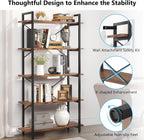63" Tall 5-Tier Rustic Brown Industrial Bookshelf