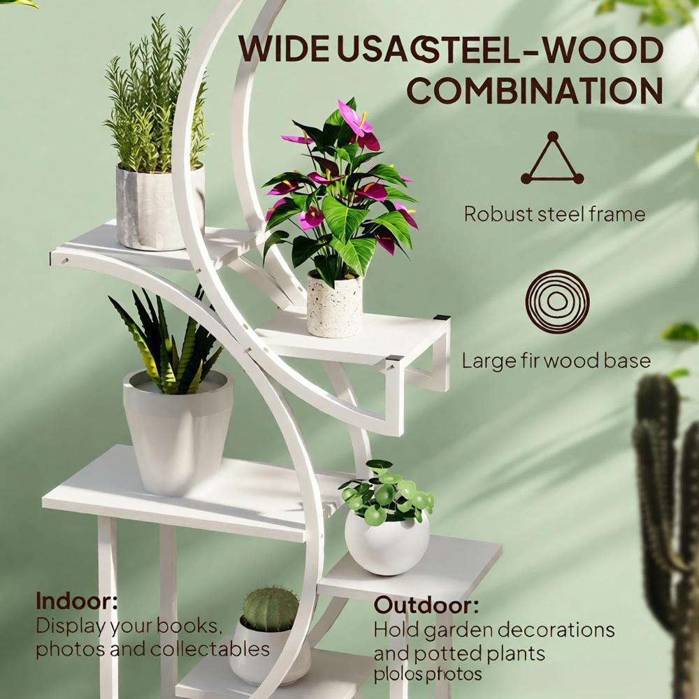 White S-Shaped Plant Stand - 8 Tier Plant Shelf