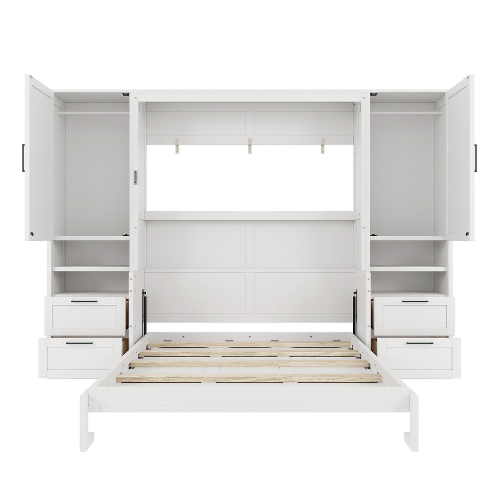 Queen Size Murphy Bed with Closet, Drawers and Shelves