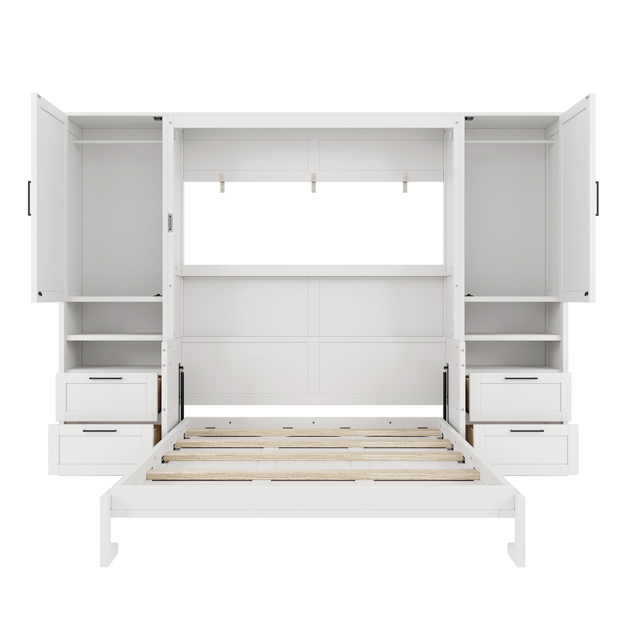 Queen Size Murphy Bed with Closet, Drawers and Shelves