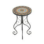 Round Ceramic Outdoor Side Table, Colorful + Black