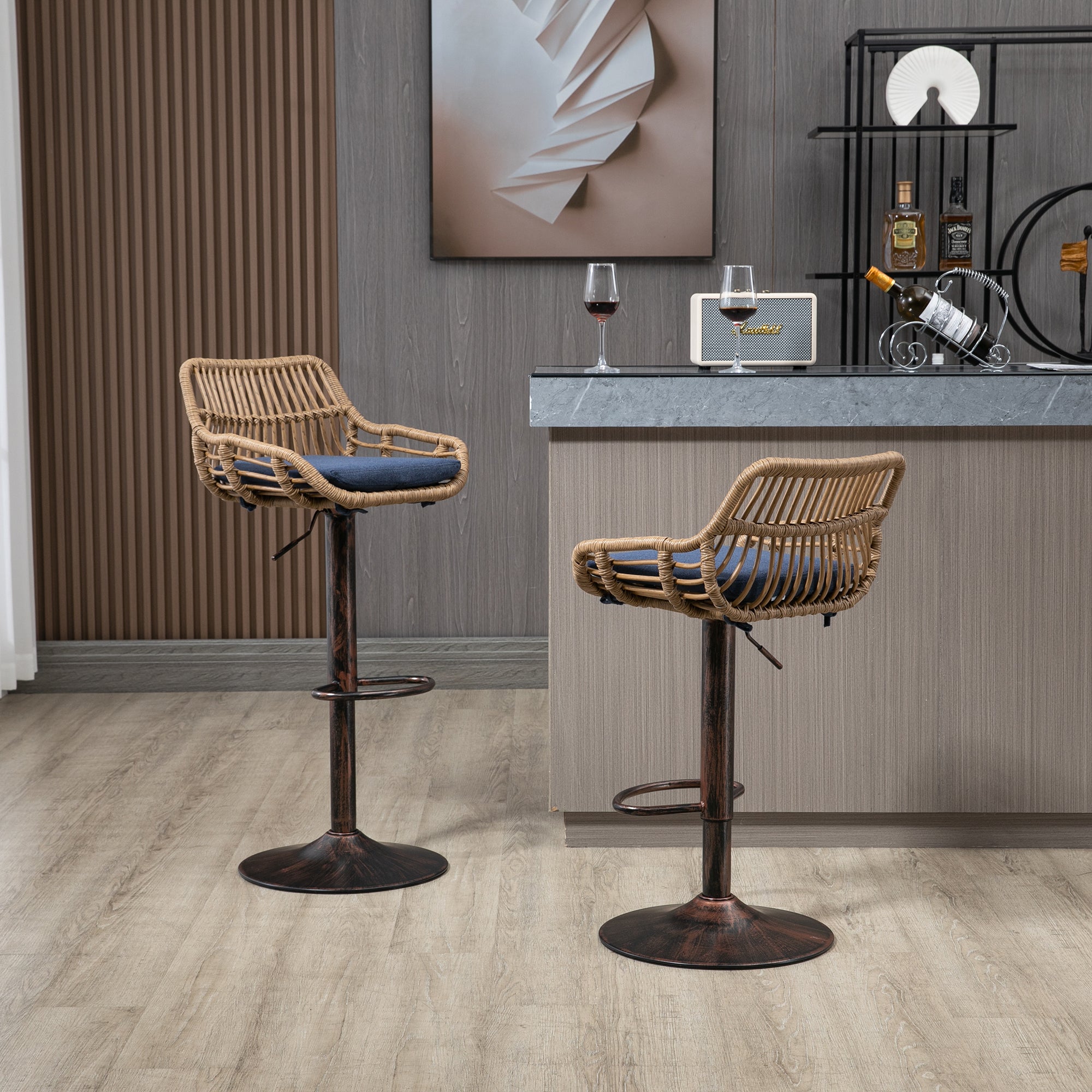 Modern Swivel Bar Stools Set of 2 Adjustable Counter Height Chairs