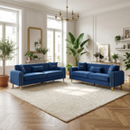 Vintage Blue Velvet 2-Piece Sofa Set