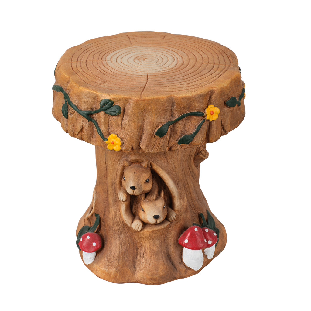 Squirrel Tree Stump Stool Garden Statue