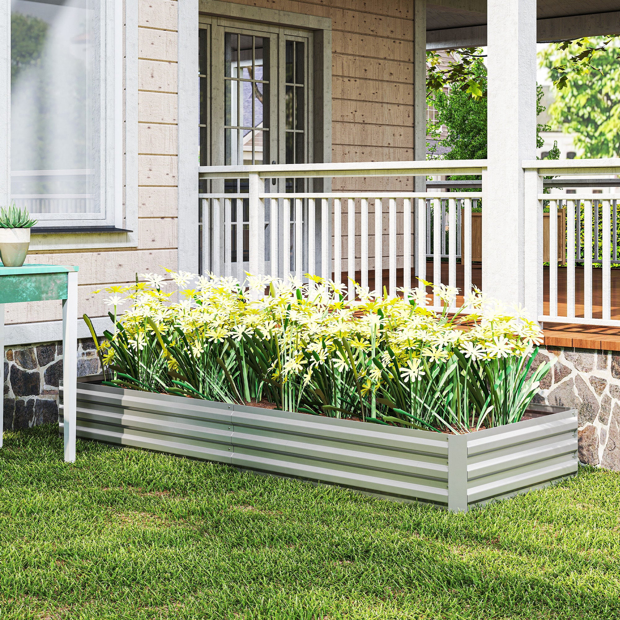 Outsunny 95" Galvanized Raised Garden Bed