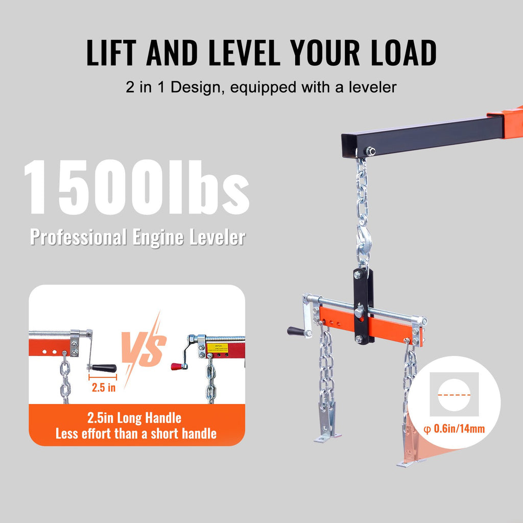 Hydraulic Engine Hoist with Lever, 2 Ton/4400 LBS Heavy-duty Cherry Picker