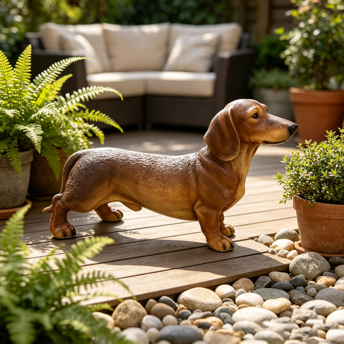 26-Inch Brown Dachshund Resin Statue, Hand-Painted Lifelike Wiener Dog Figurine