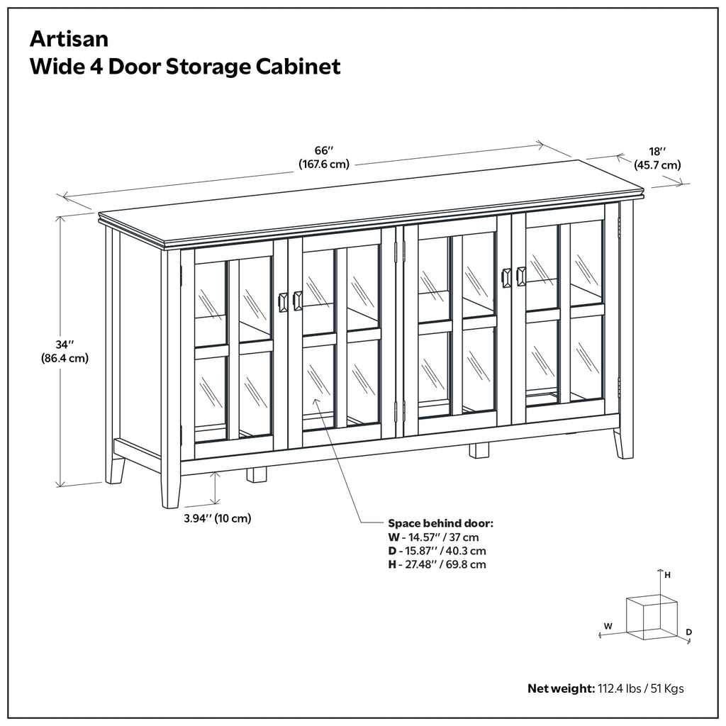 Artisan 66 Inch Wide Solid Wood 4 Door Storage Cabinet