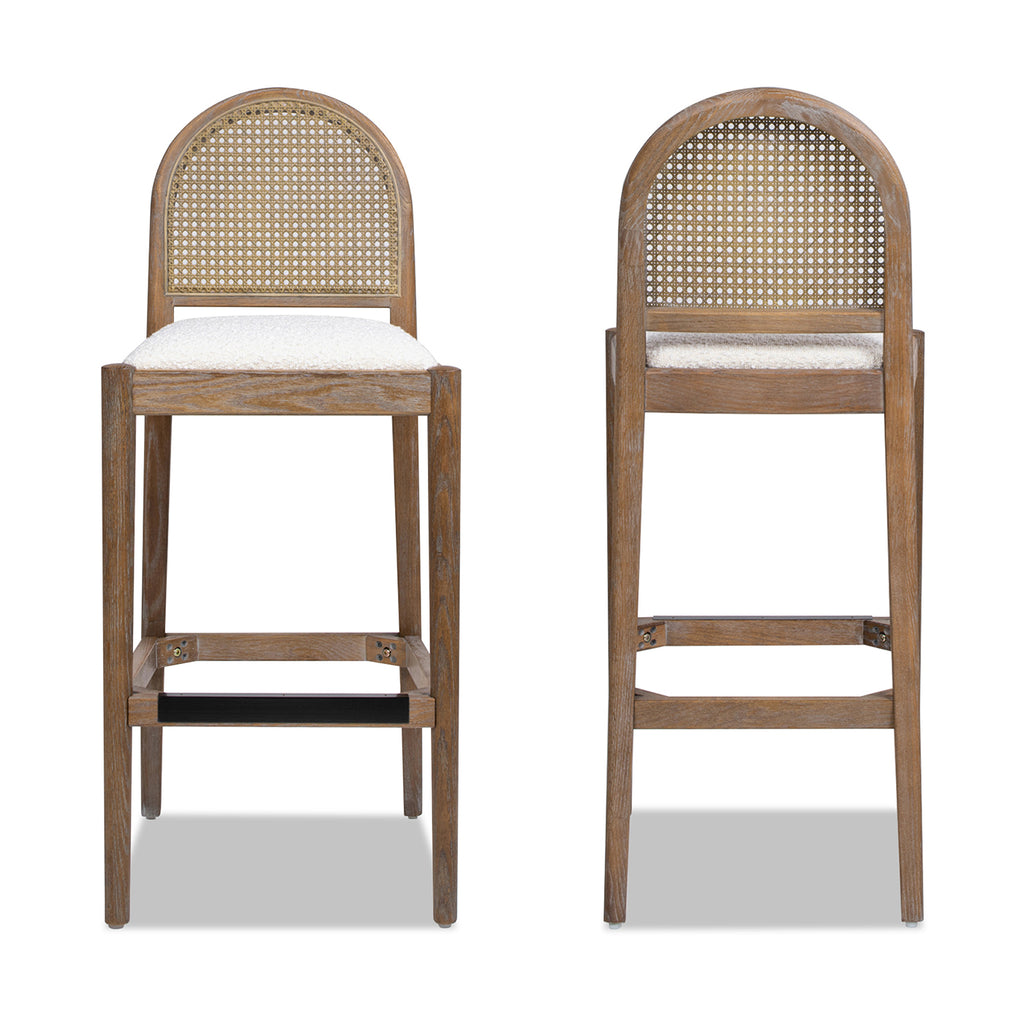 Panama 30.5" Curved Back Cane Rattan Bar Stool, Set of 2