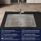 Stainless Steel Kitchen Sink - 32"x19" Single Bowl