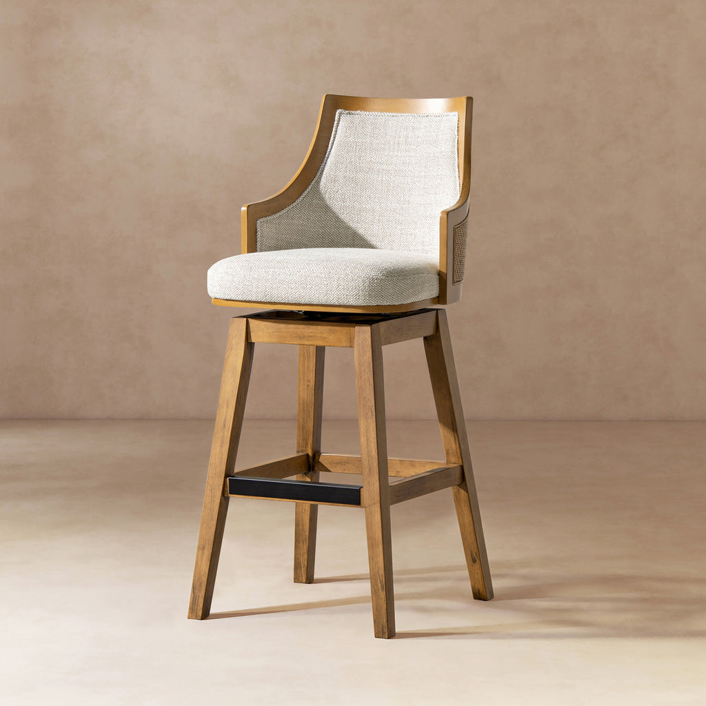 Bahama 30" Cane Rattan High-Back Swivel Bar Stool
