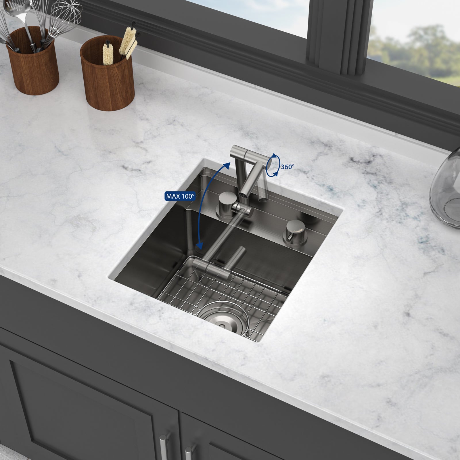 15" Undermount Bar Sink with Folding Faucet