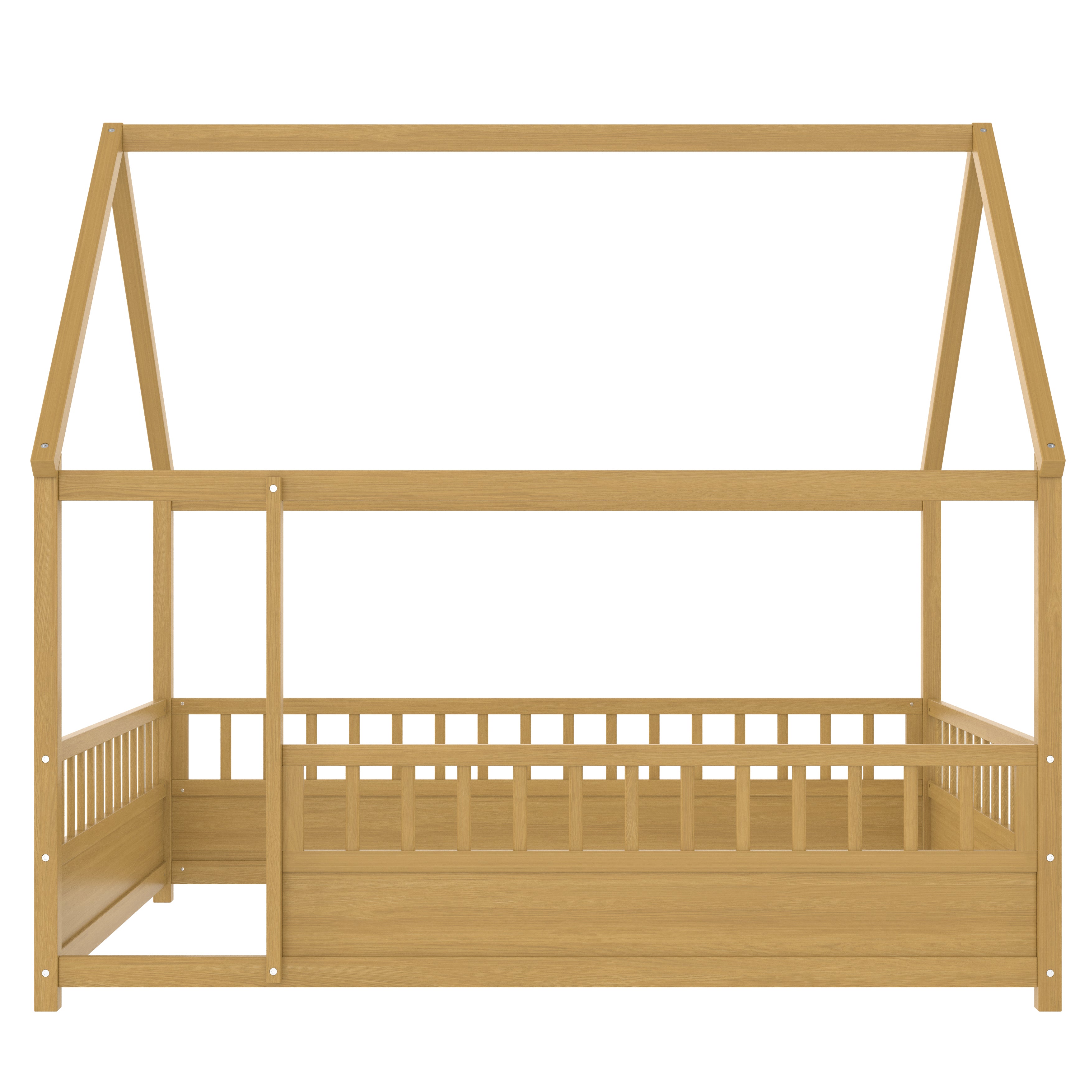 Full Size Floor Wooden Bed with House Roof Frame