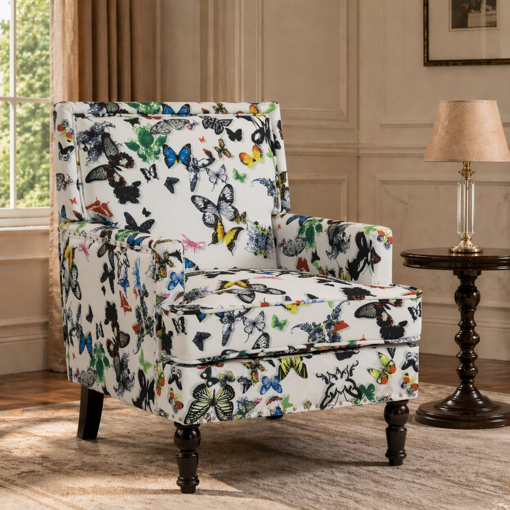 Upholstered Accent Chair, Vintage Armchair with Butterfly