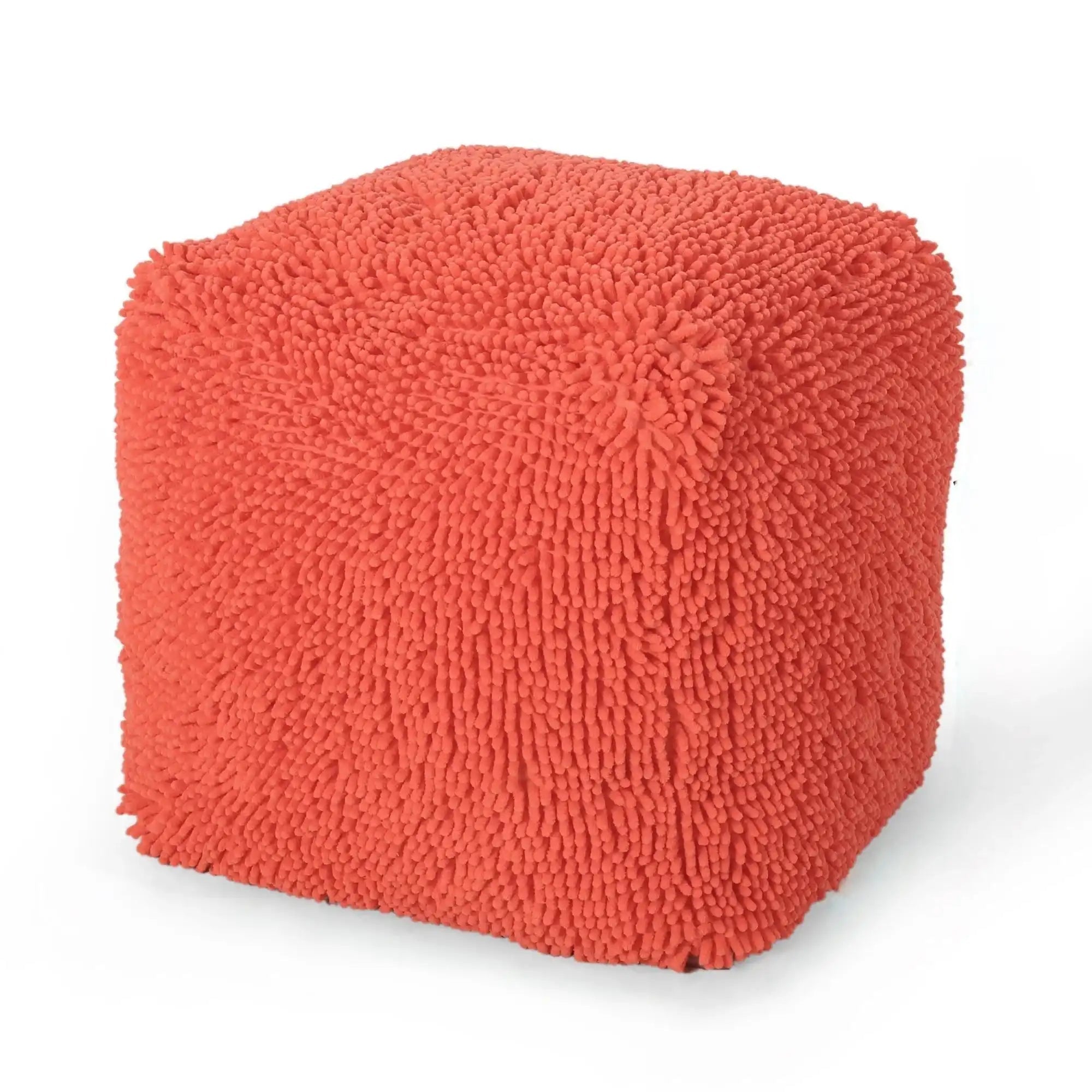 Sunny Square Pouf - Versatile Ottoman or Floor Cushion in Coral