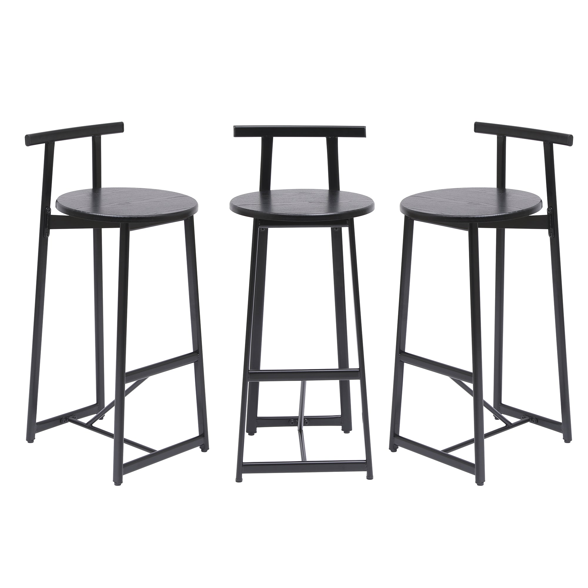 27''H Barstool Set of 3 Wooden Round Bar Stools with Footrest