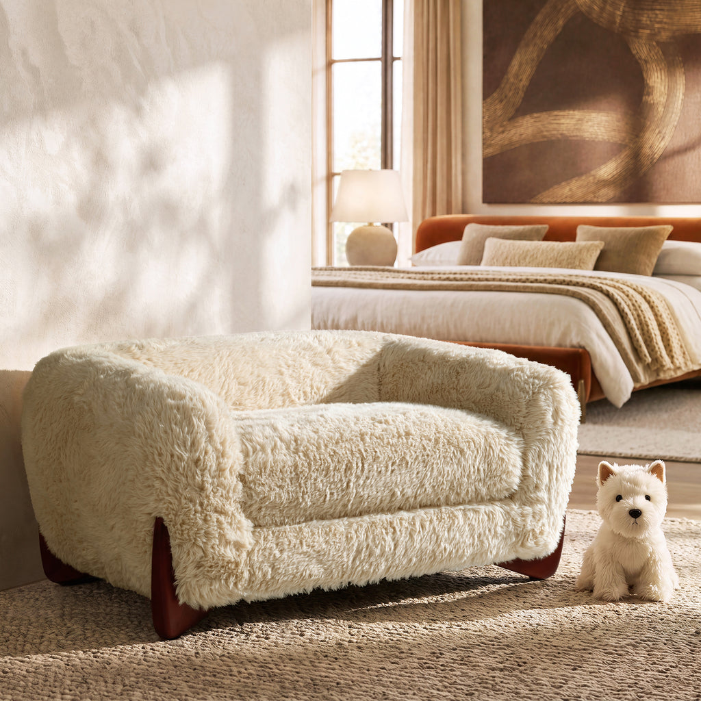 Alpine Sherpa Dog Sofa Bed, 36.5-Inch, Medium, Cream Beige