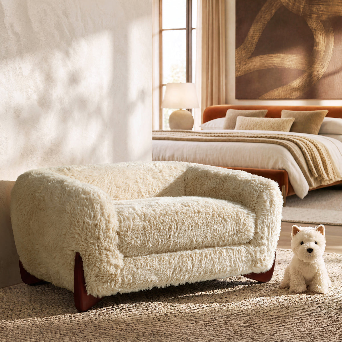 Alpine Sherpa Dog Sofa Bed, 36.5-Inch, Medium, Cream Beige
