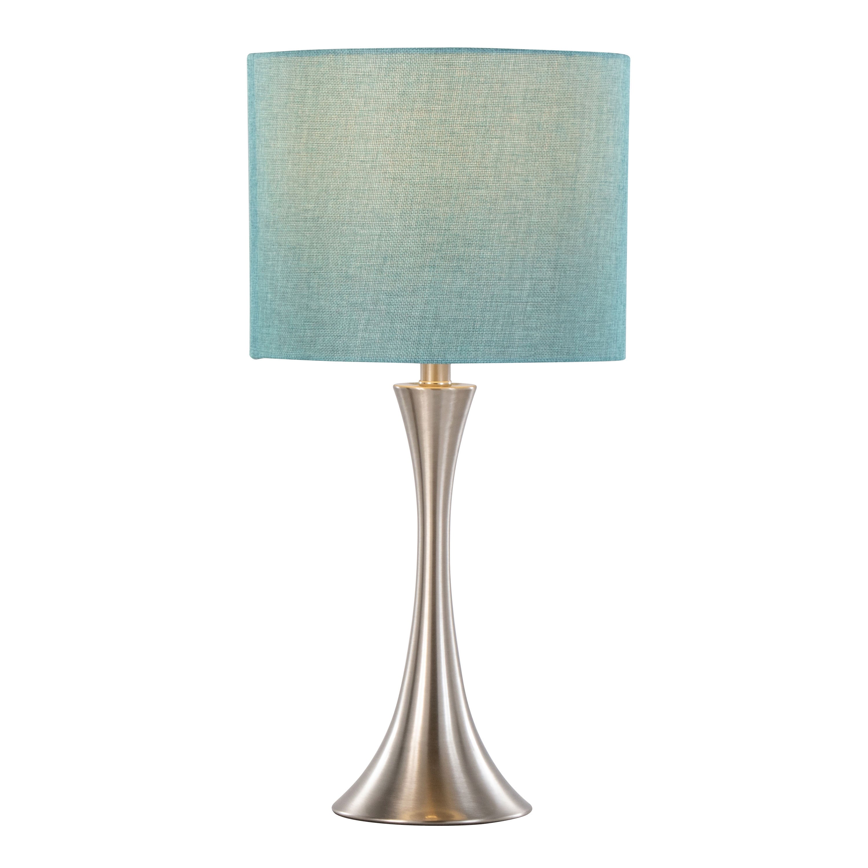 Lenuxe 24" Contemporary Metal Table Lamp Set in Brushed Nickel with Turquoise Shade - Set of 2