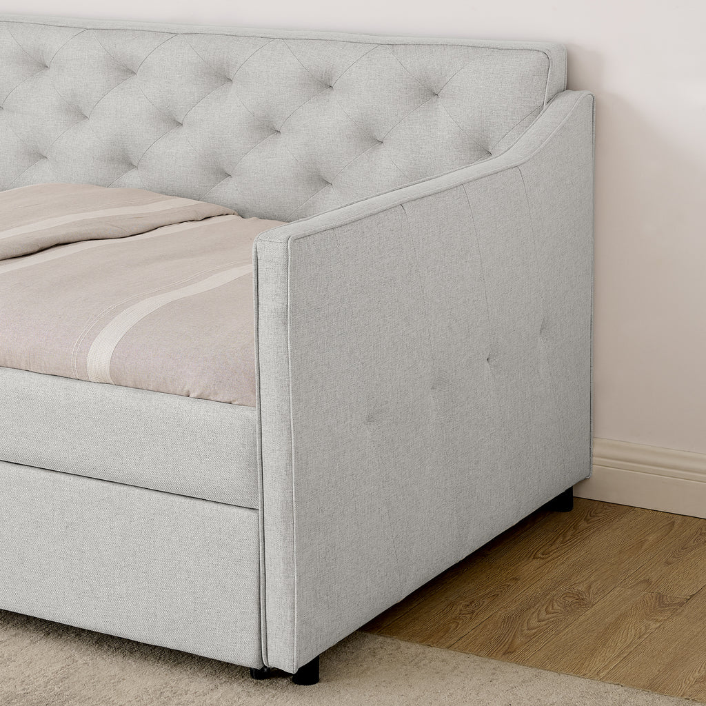 Twin Size Upholstery Daybed with Pop-up Trundle & USB Charging