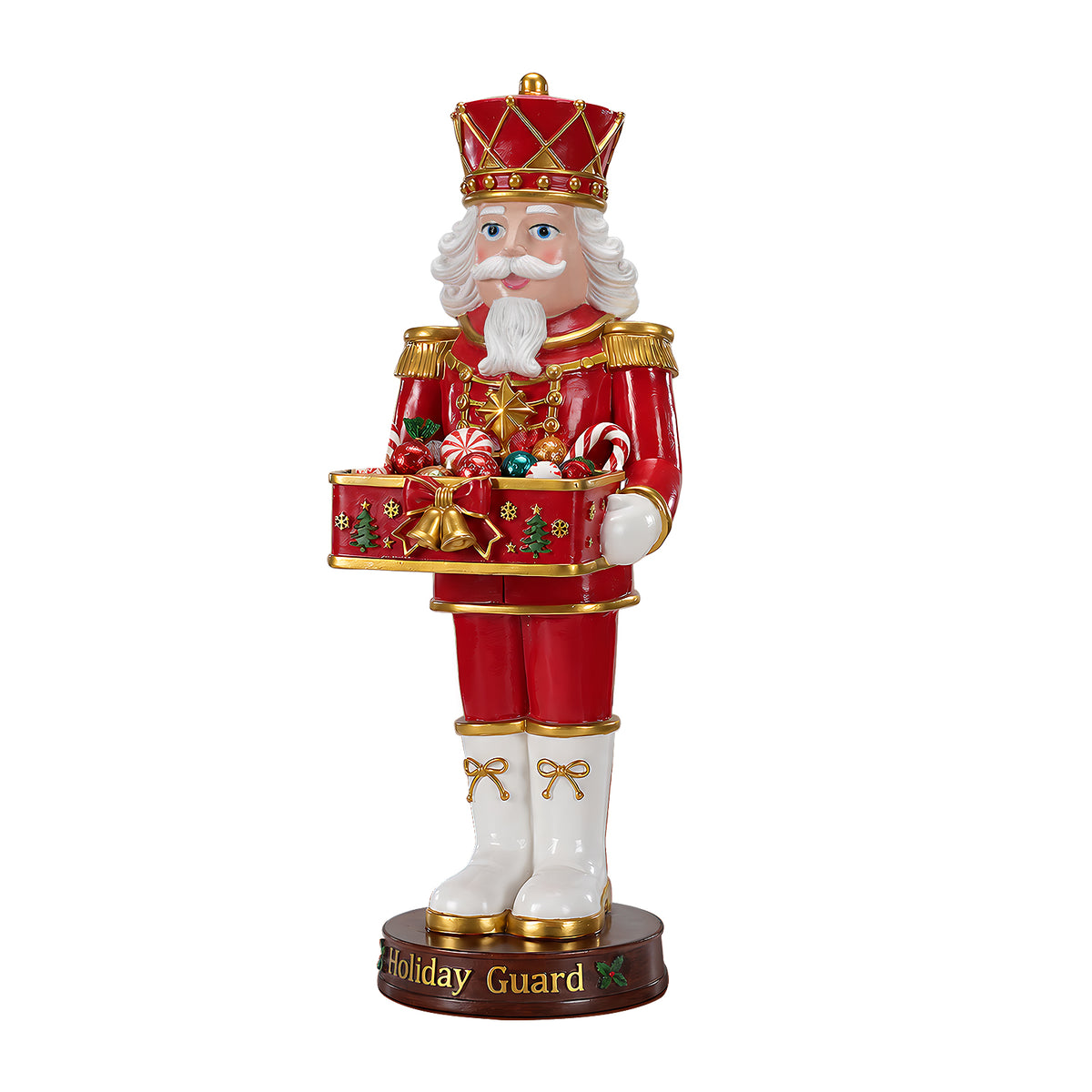 Christmas Nutcracker Soldier Statue with Serving Tray, Red and White