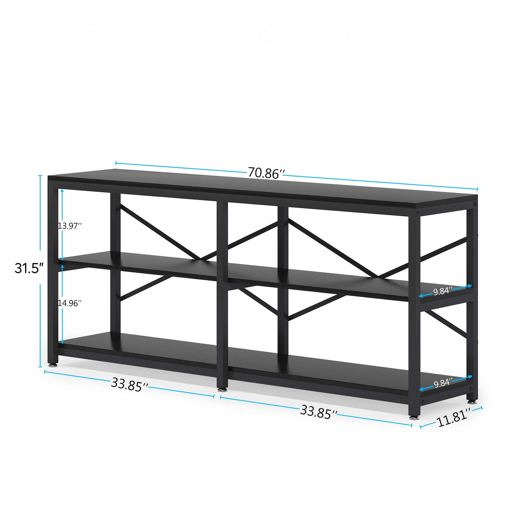 70.9" Extra Long Console Table with Storage Shelves