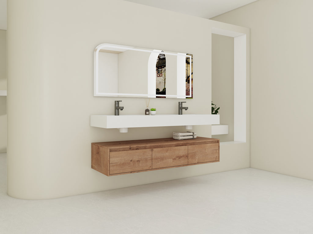 60 Inch Wall-Mounted Bathroom Vanity with Double Resin Sink