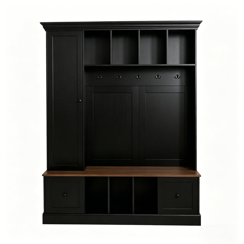 Vibe Haus 62.2''W Farmhouse Hall Tree with Shoe Storage Bench