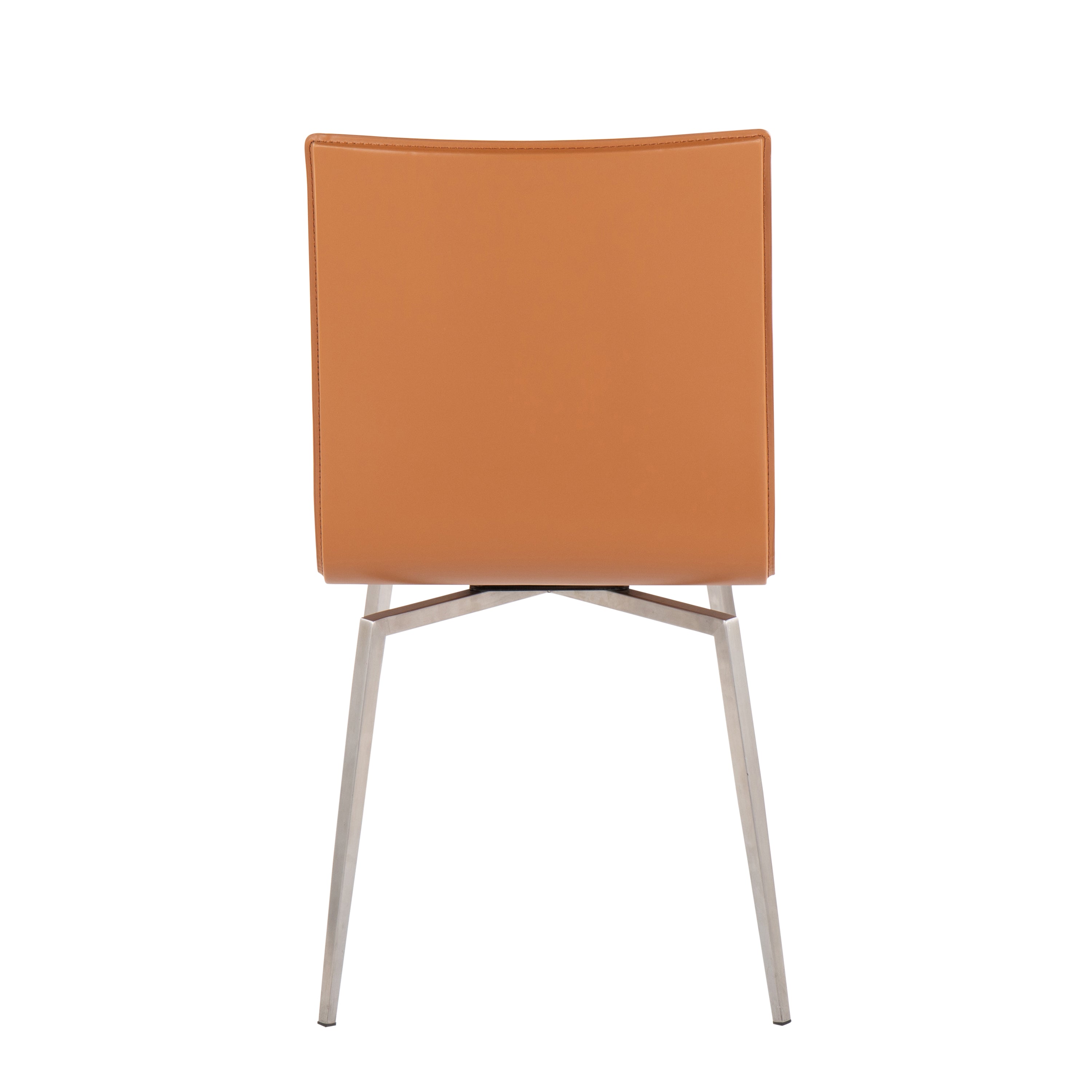 Contemporary Upholstered Chair in Brushed Stainless Steel and Camel Faux Leather - Set of 2