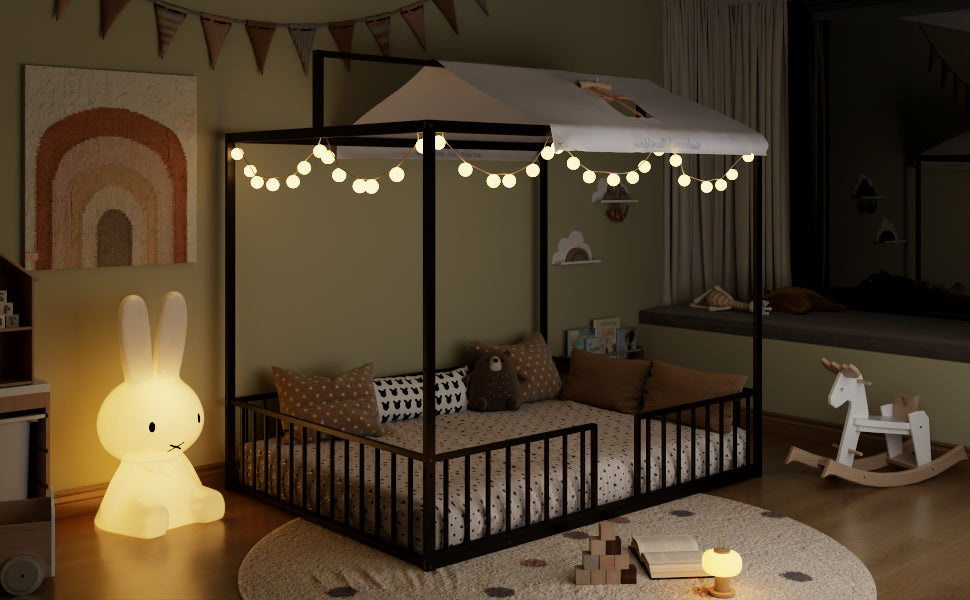 3-in-1 Convertible Montessori Metal Floor Bed