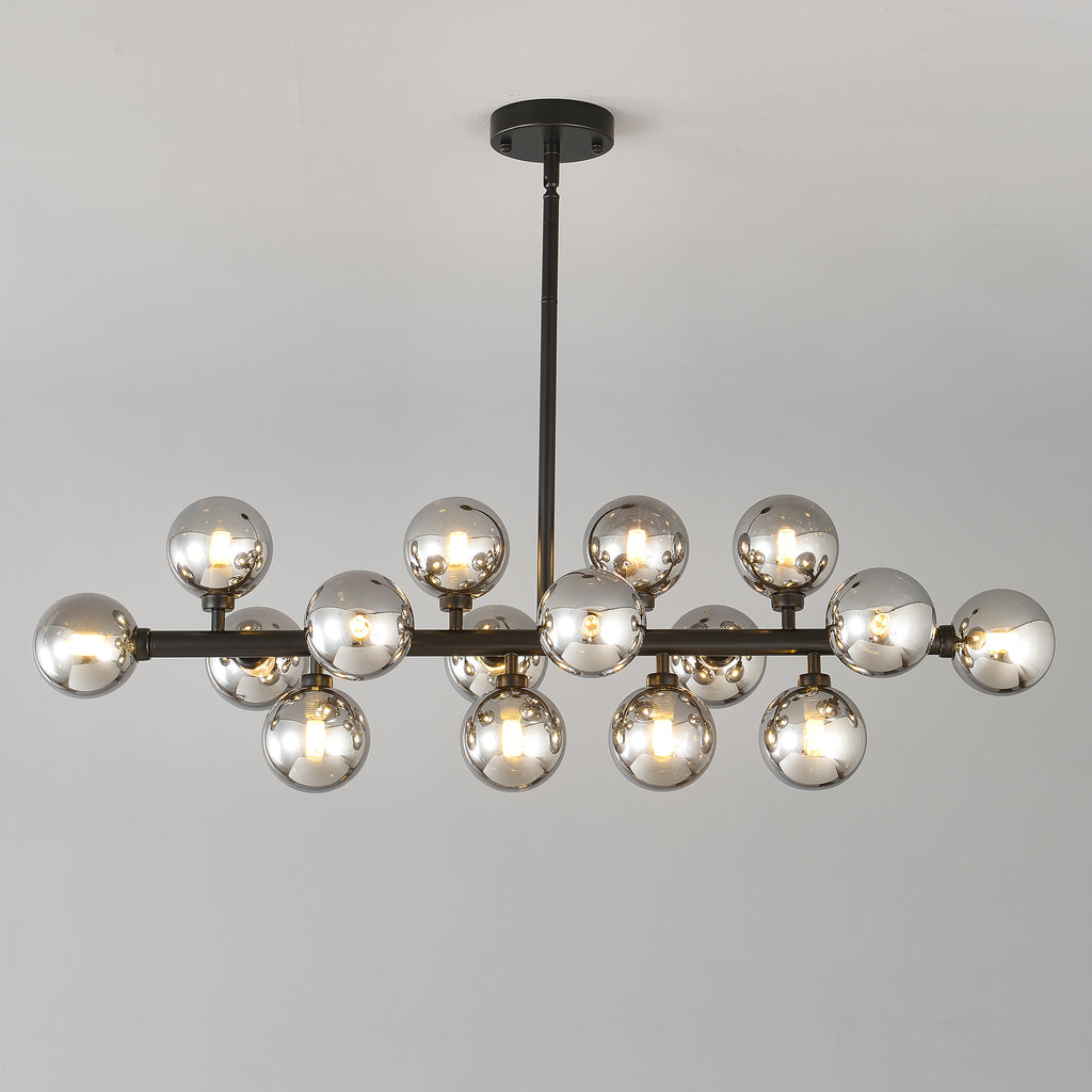 Pendant Lamp with Smoke Grey Glass Shade, 16-Light, Matte Black