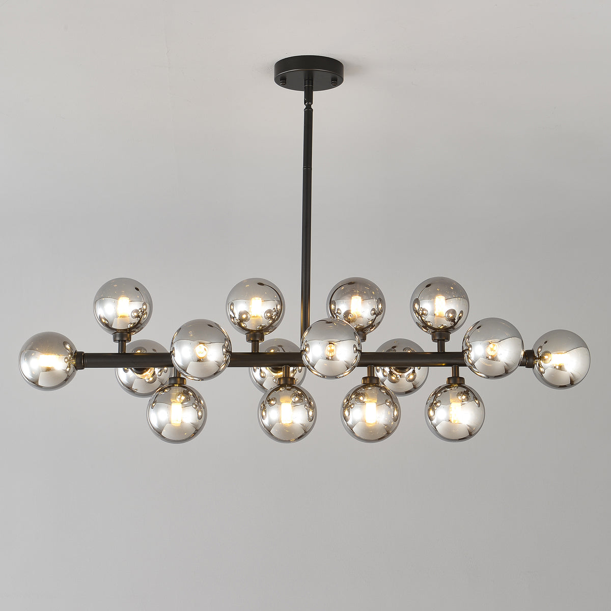 Pendant Lamp with Smoke Grey Glass Shade, 16-Light, Matte Black